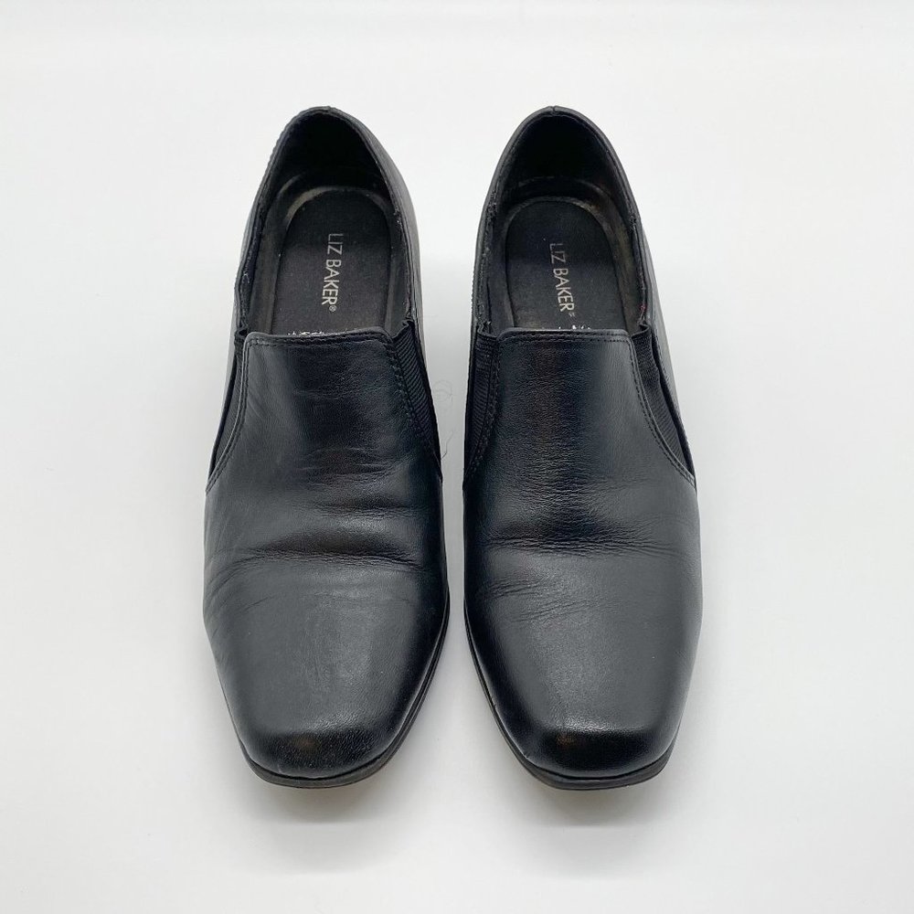 Liz Baker Slip On Block Heels Women’s Leather Shoes Black US Size 6M